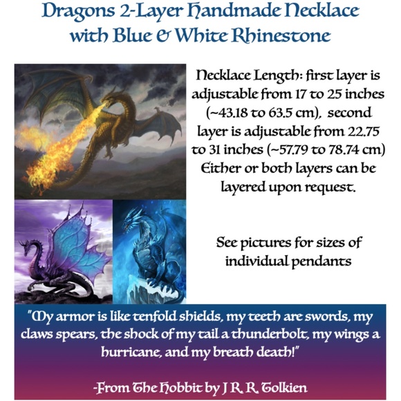 “Smaug in Flight" Dragon Handmade 2-Layer Necklace Tolkien, Empyrean Fourth Wing - Picture 15 of 16